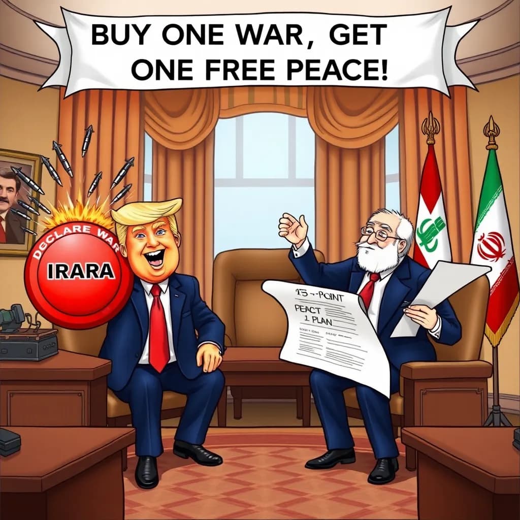 Trump erklærer krig mod Iran for vundet, sender samtidig 15-punkts fredsplan med gratis kupon til næste krig
